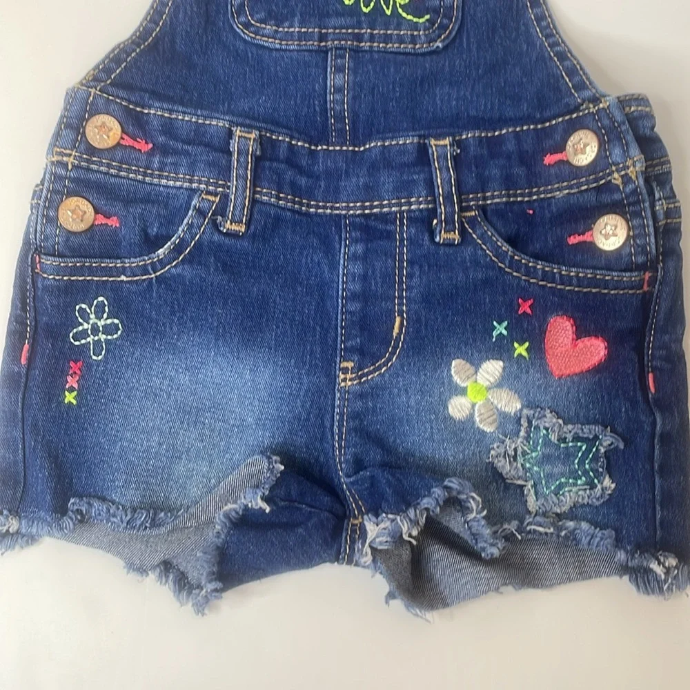 Jordache Shorts Overalls Embroidery Blue Denim Toddler’s Overalls Shorts